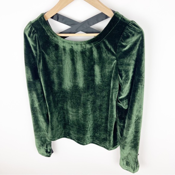 Anthropologie Dark Green Open-Back Velvet Top Size Extra Small - Picture 4 of 10